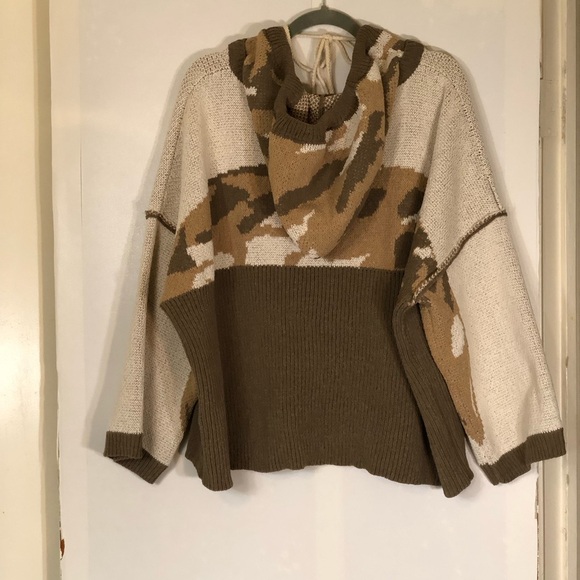 New POL  Boutique French Terry Camo Colorblock Weave Pullover Hoodie Sweater - Picture 7 of 9